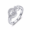 Infinity Heart Dancing Diamond Rings Bijoux 925 Bague en argent